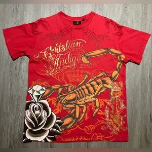 Vintage Y2K Christian Audigier grunge graphic diamond scorpion jewels Medium AOP